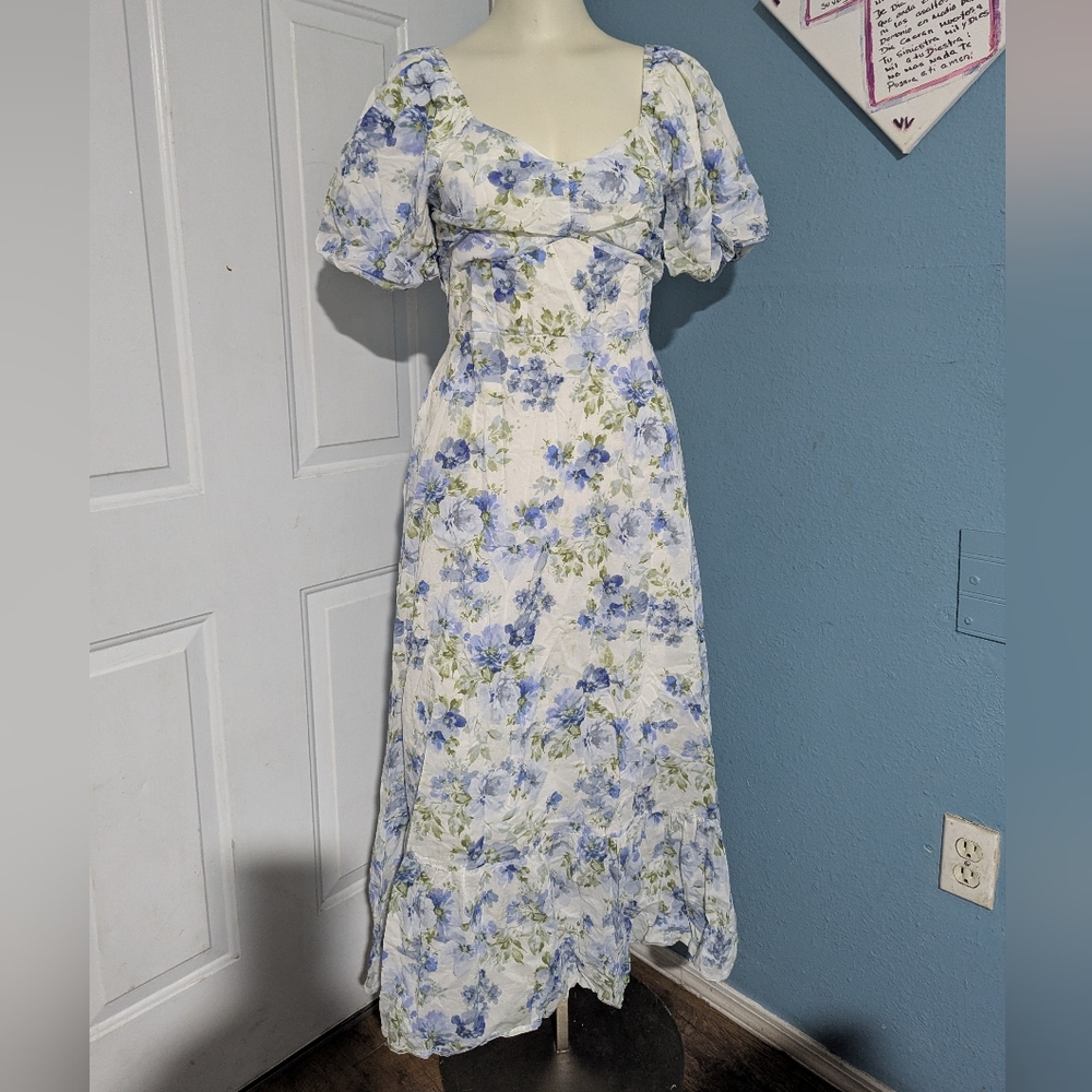 Altar'd State Cream Midi Dress with Blue Floral Print - Picture 3 of 6